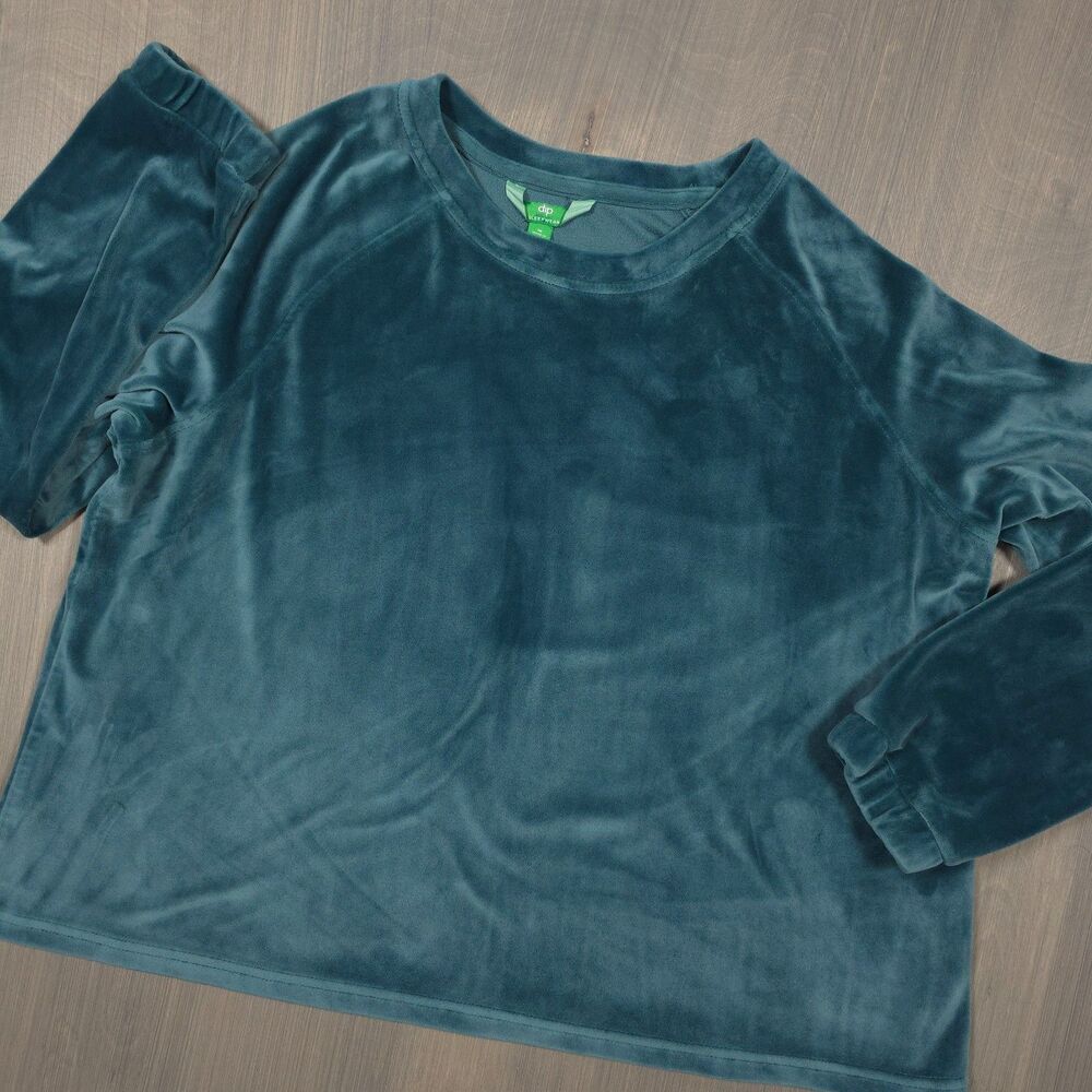 Dip Women's Teal Velour Raglan Long Sleeve Top, Size Medium